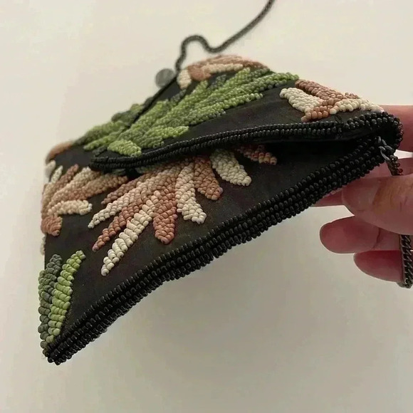 Anthropologie From St Xavier Palm Beaded Clutch Crossbody Purse - Picture 5 of 9